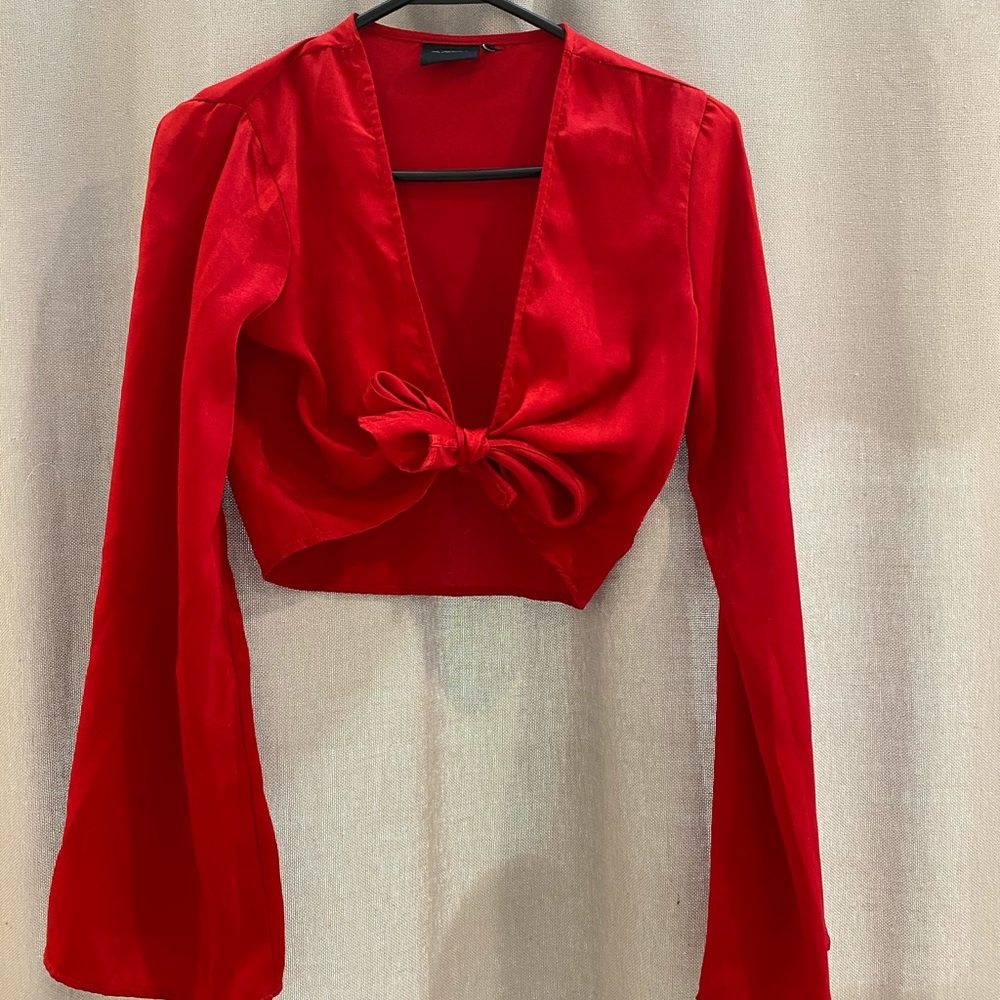 Satin red tie top